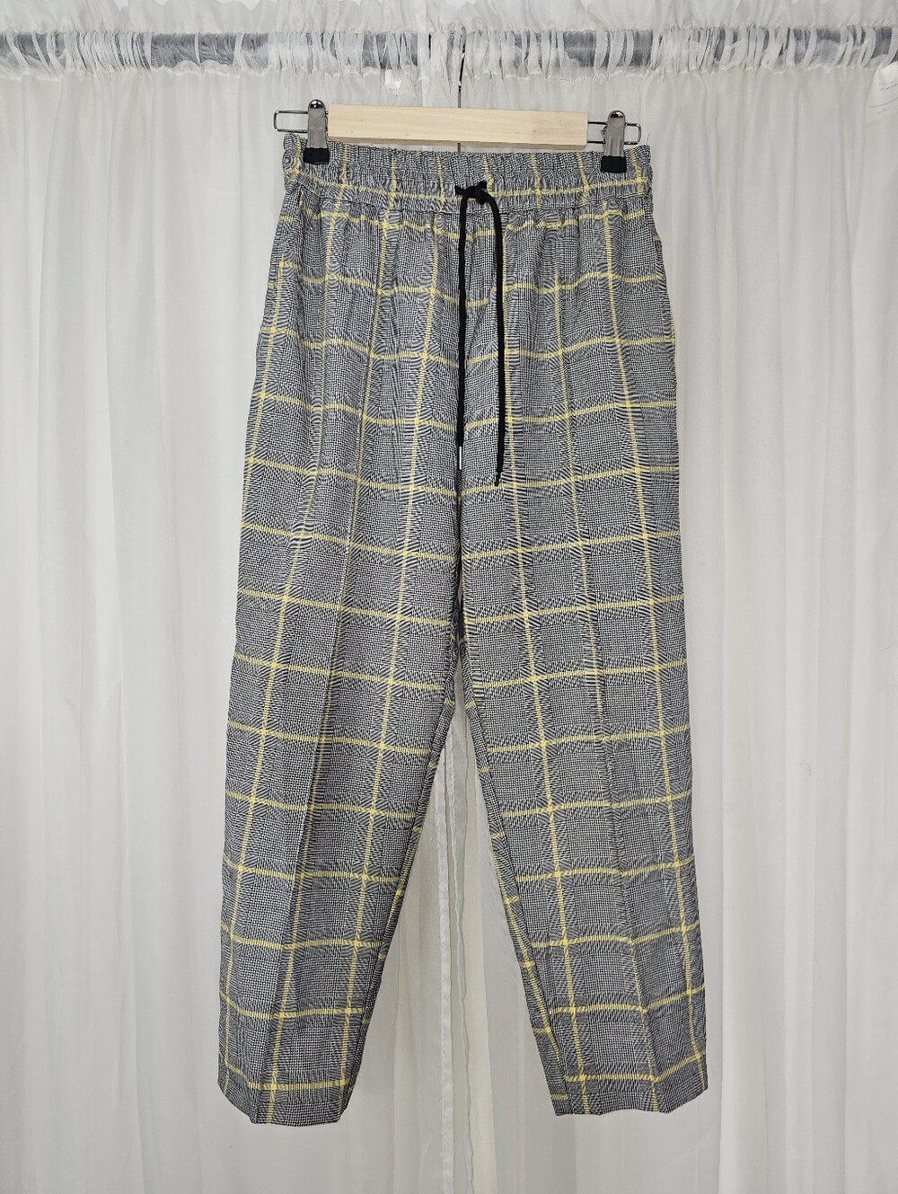 Topshop Gray Yellow Windowpane Plaid Jogger Pants Size 2 Petite